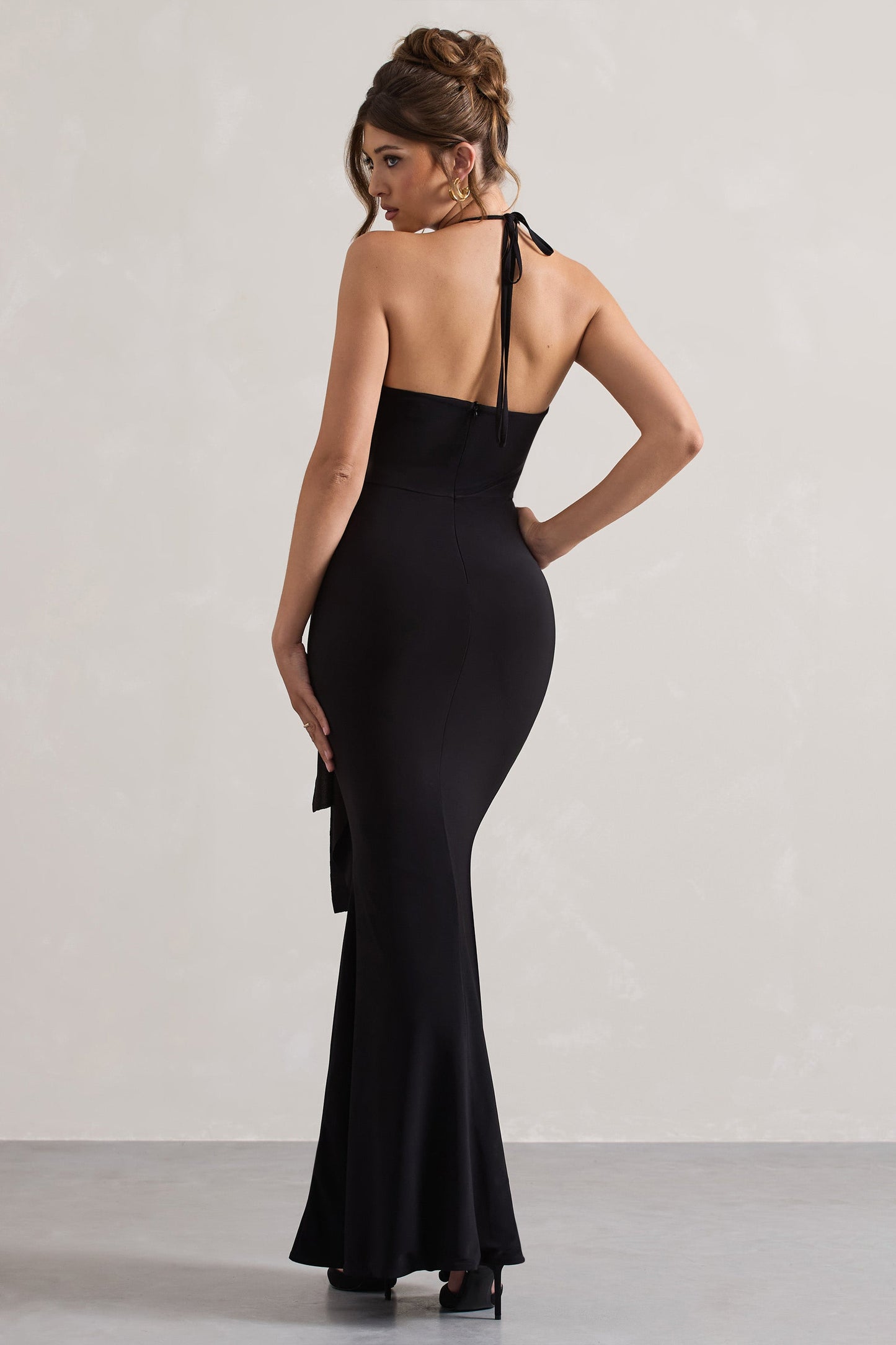 Janelle | Black Halter-Neck Gathered Drape Maxi Dress