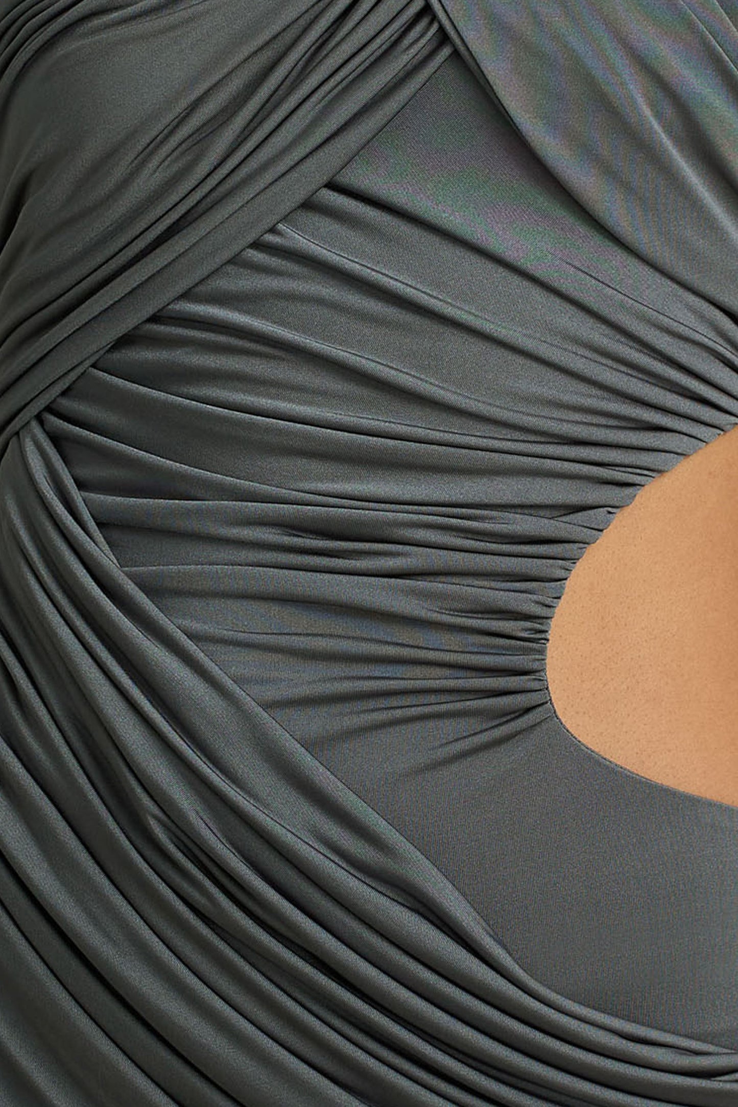 Serefine | Grey Asymmetric-Neck Maxi Dress With Body Cut-Out