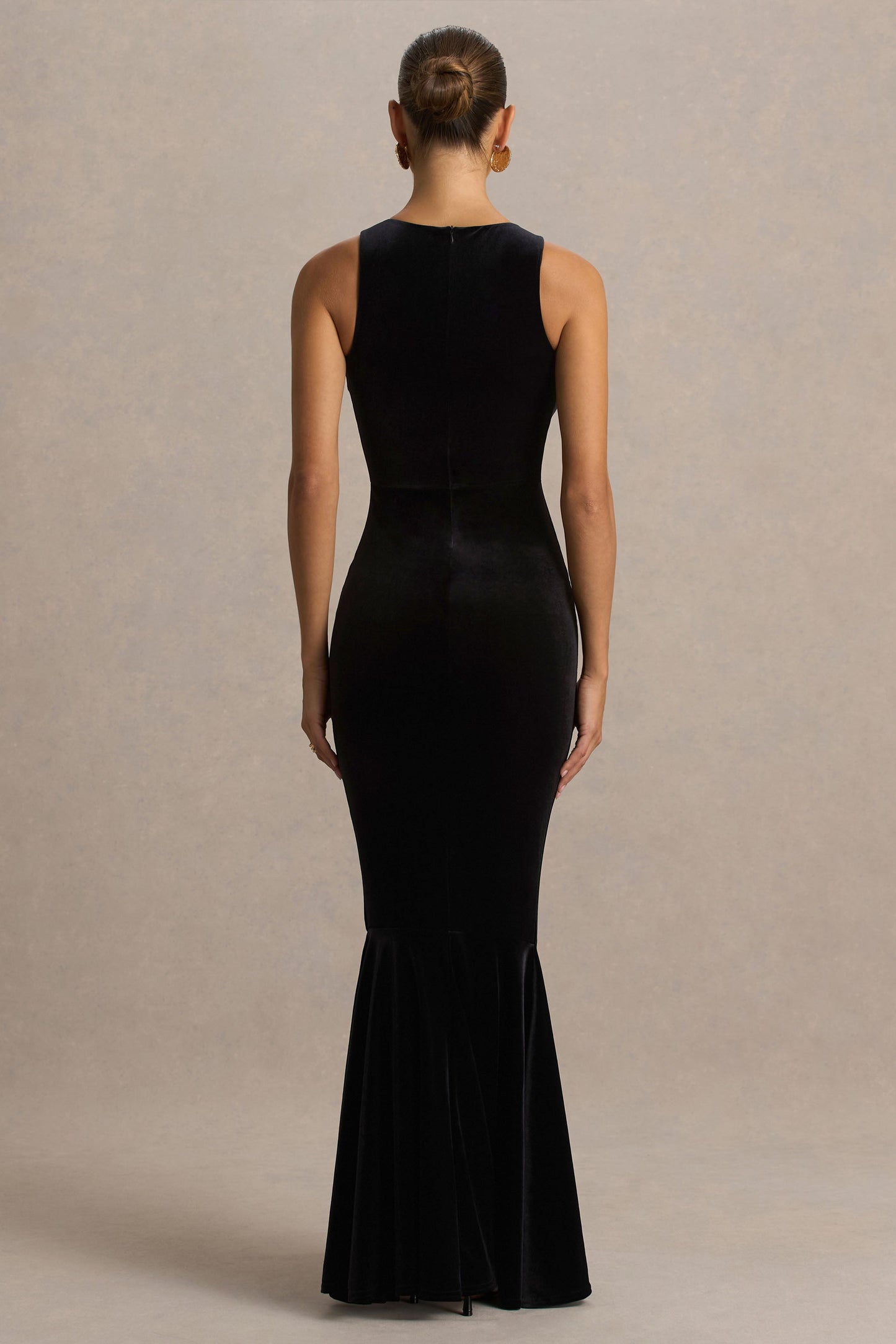 Pippa | Black Velvet Crew-Neck Mermaid Maxi Dress