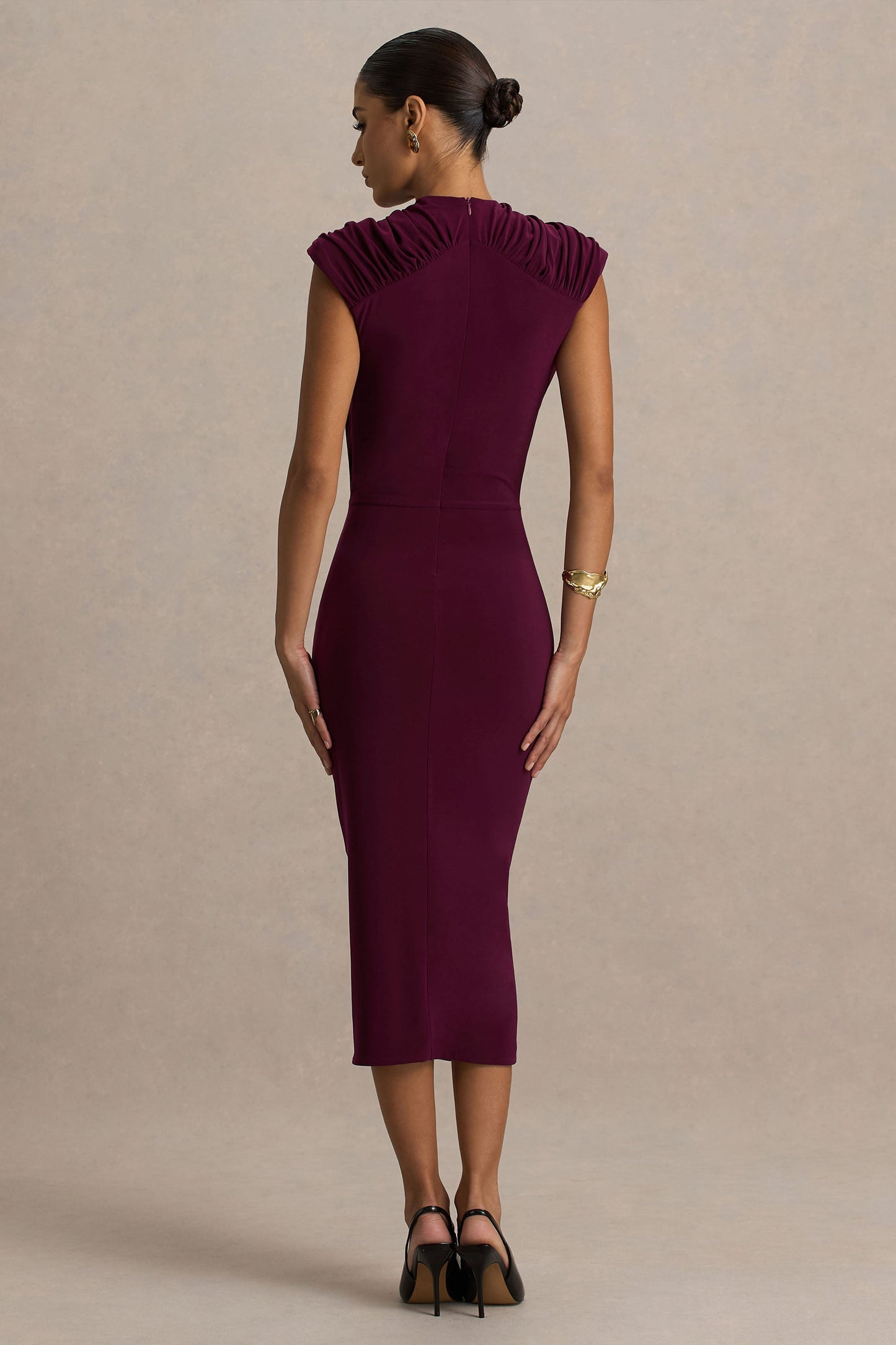 Hermia | Burgundy High-Neck Midi Dress
