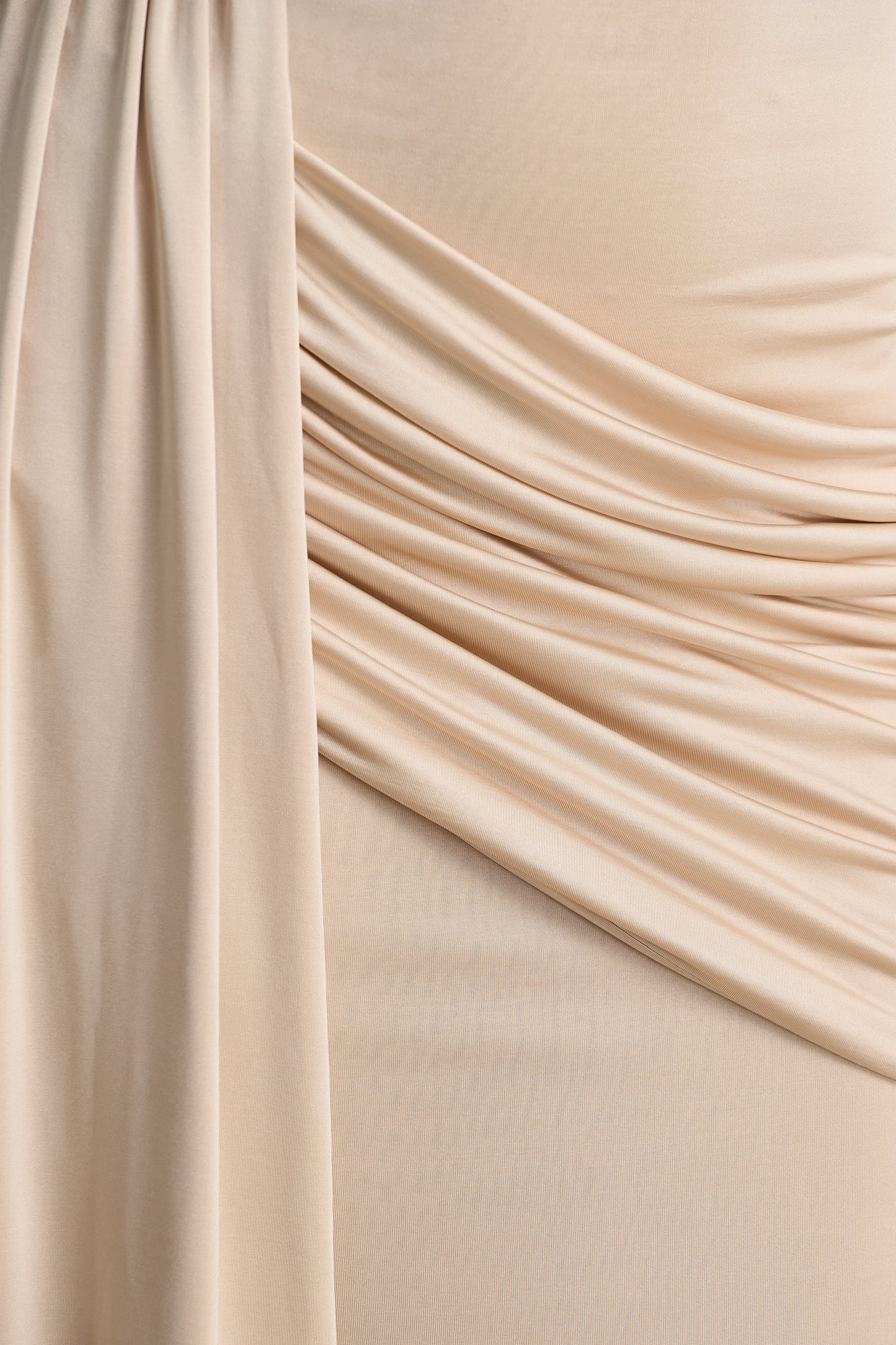 Romi | Champagne High-Neck Maxi Dress With Ruched Detailing