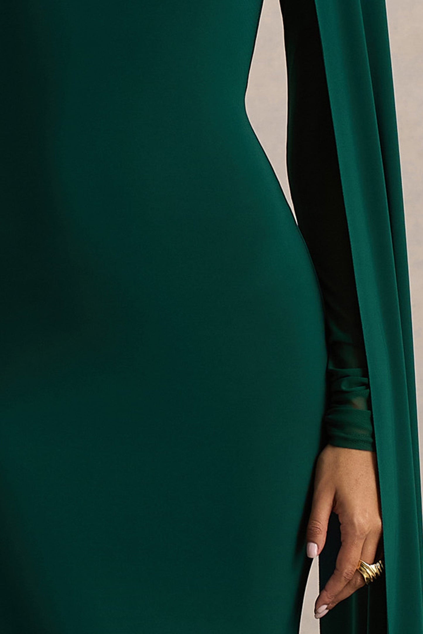 Isla | Bottle Green Crew-Neck Maxi Dress With Cape Sleeve