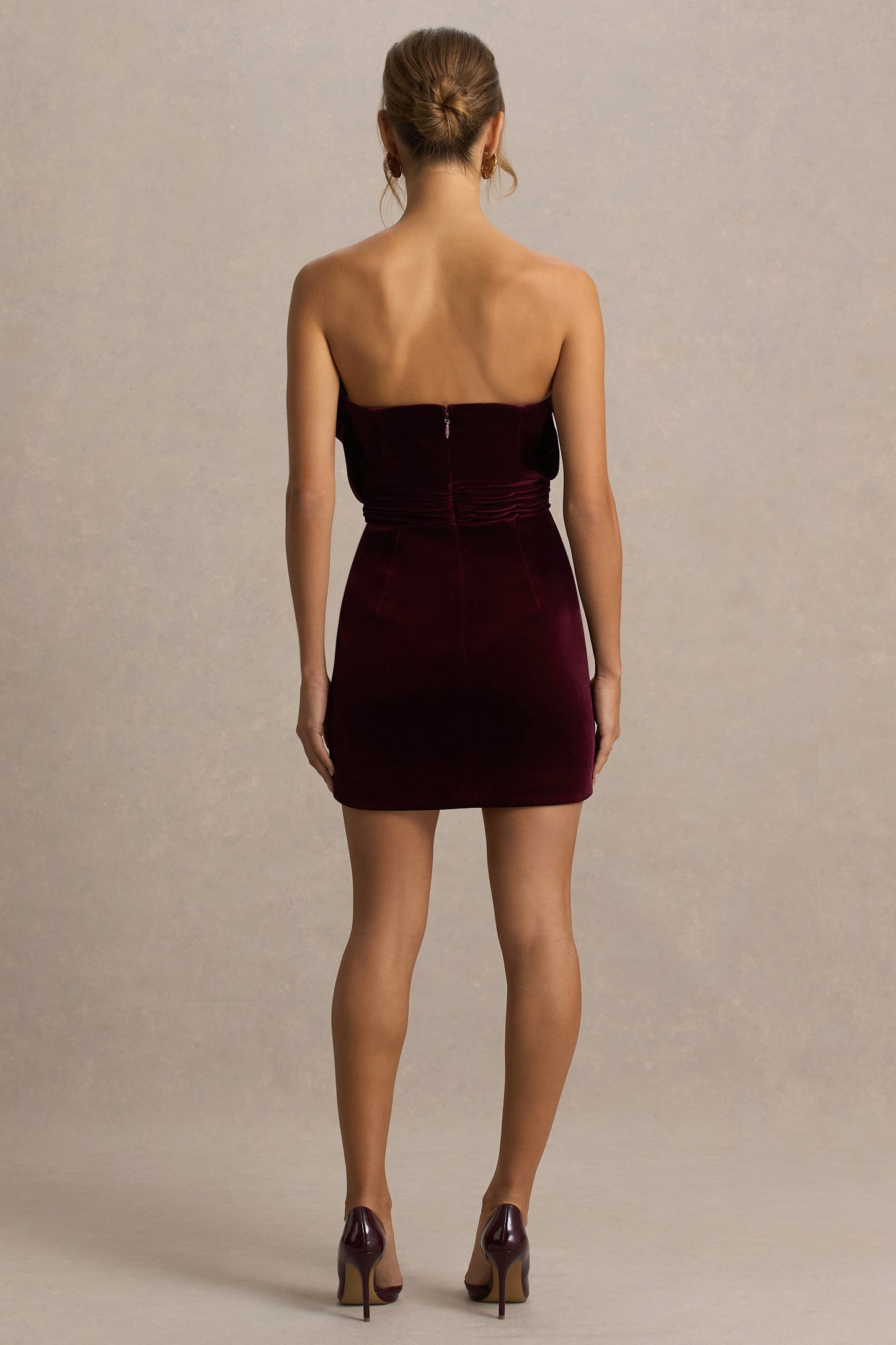 Polly | Burgundy Velvet Ruffled Strapless Mini Dress