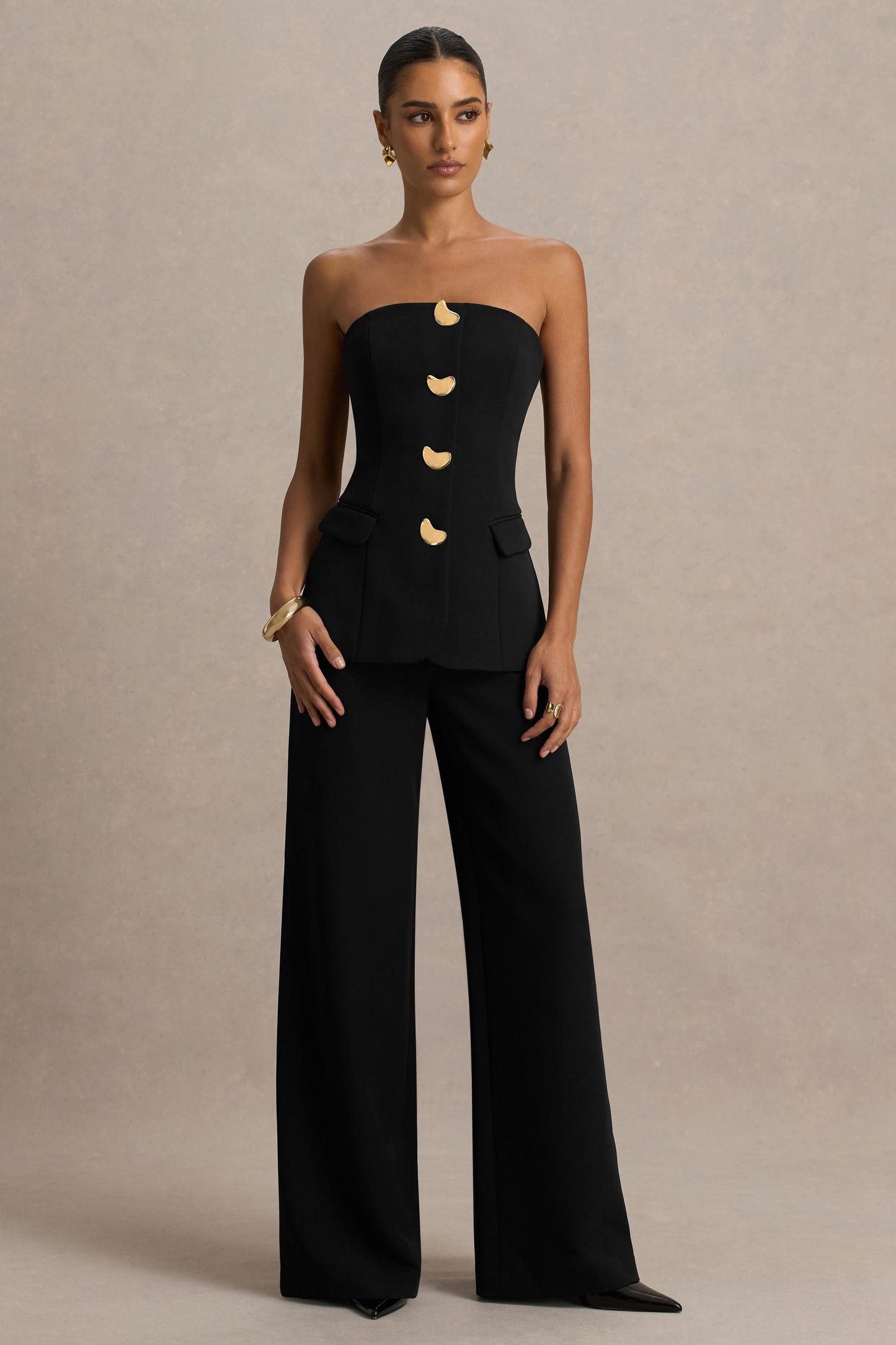 Zoey | Black Bandeau-Neck Jumpsuit