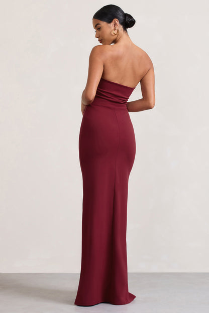 Belle of The Ball | Berry Bandeau Maxi Dress With Split Hem