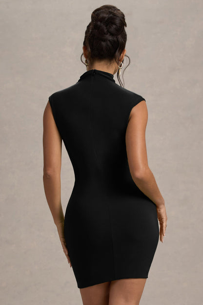 Lalani | Black Ruched High-Neck Mini Dress