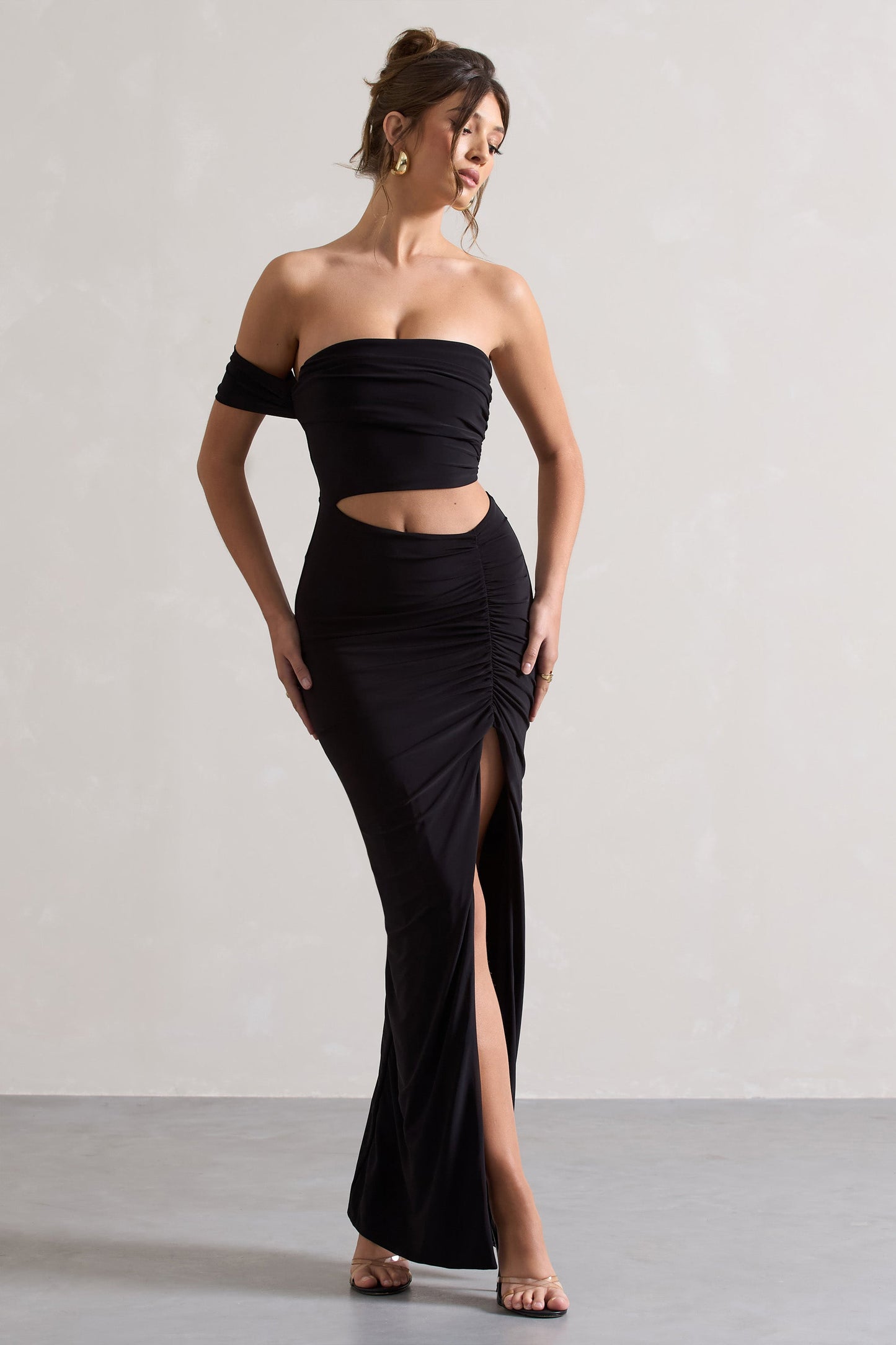 Gilded | Black One-Sleeved Cut-Out Split Maxi Dress