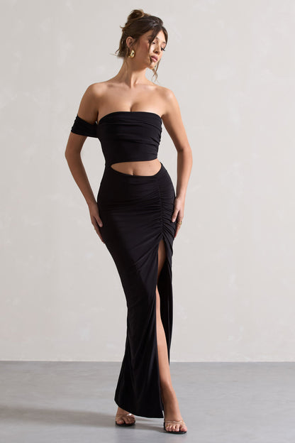 Gilded | Black One-Sleeved Cut-Out Split Maxi Dress