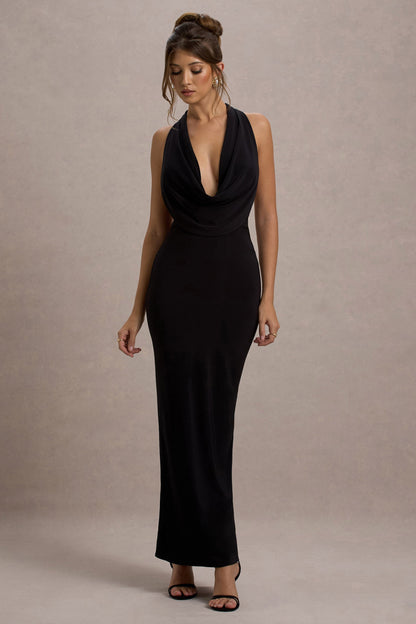 Edessa | Black Plunge-Neck Maxi Dress