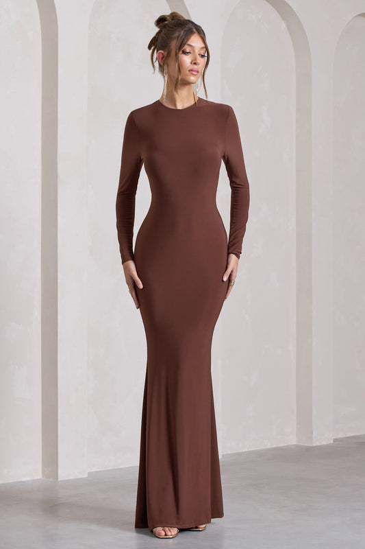 Starring | Chocolate Brown Long-Sleeve Backless  Maxi Dress