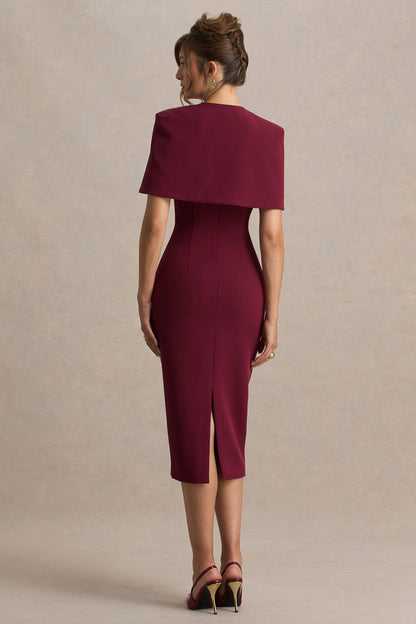 Baylor | Burgundy Midi-Dress With Cape-Detail
