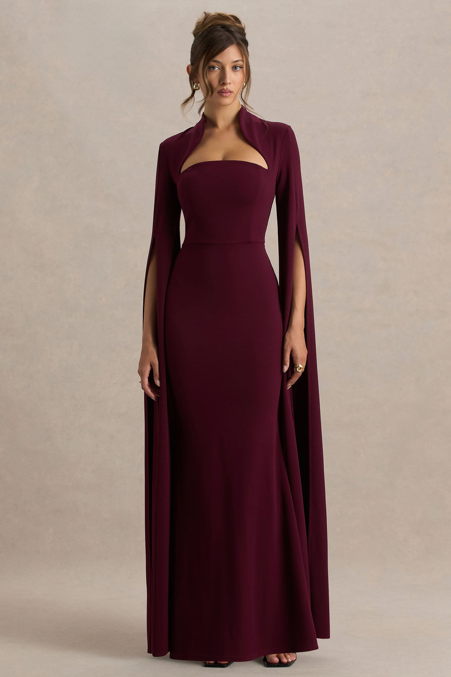 Esme | Burgundy Square-Neck Maxi Dress With Cape Sleeves