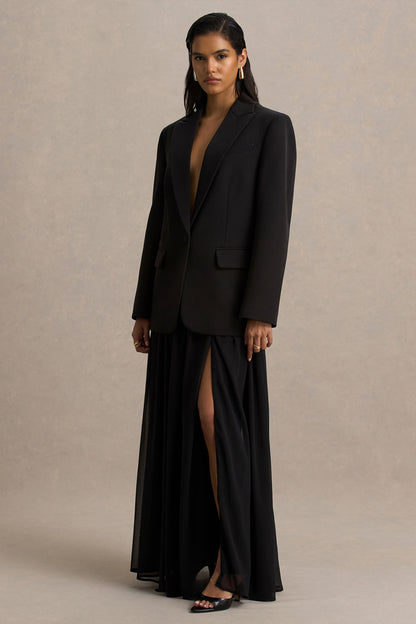 Spencer | Black Chiffon Pleated Maxi Skirt
