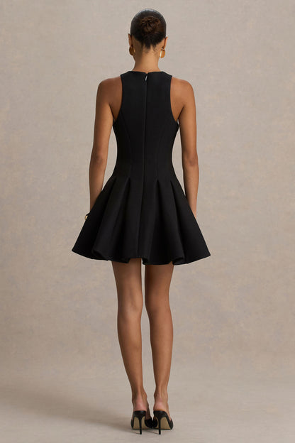 Leilani | Black High-Neck Mini Dress With Ruffling Detail