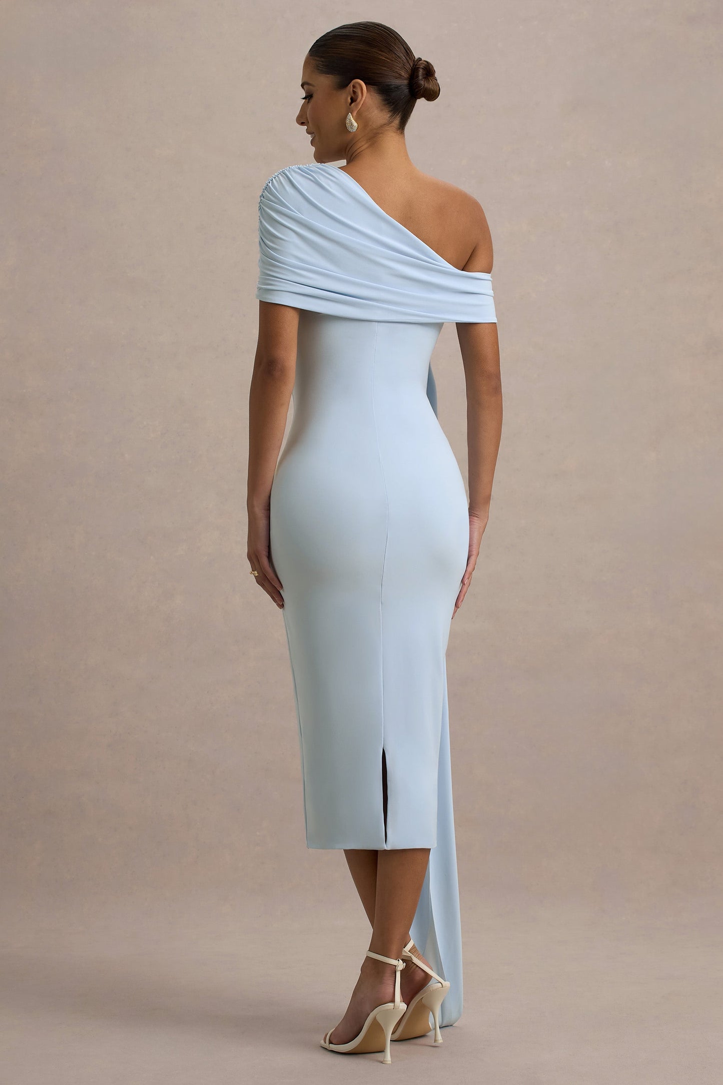 Vallea | Powder Blue One-Shoulder Draped Midi Dress