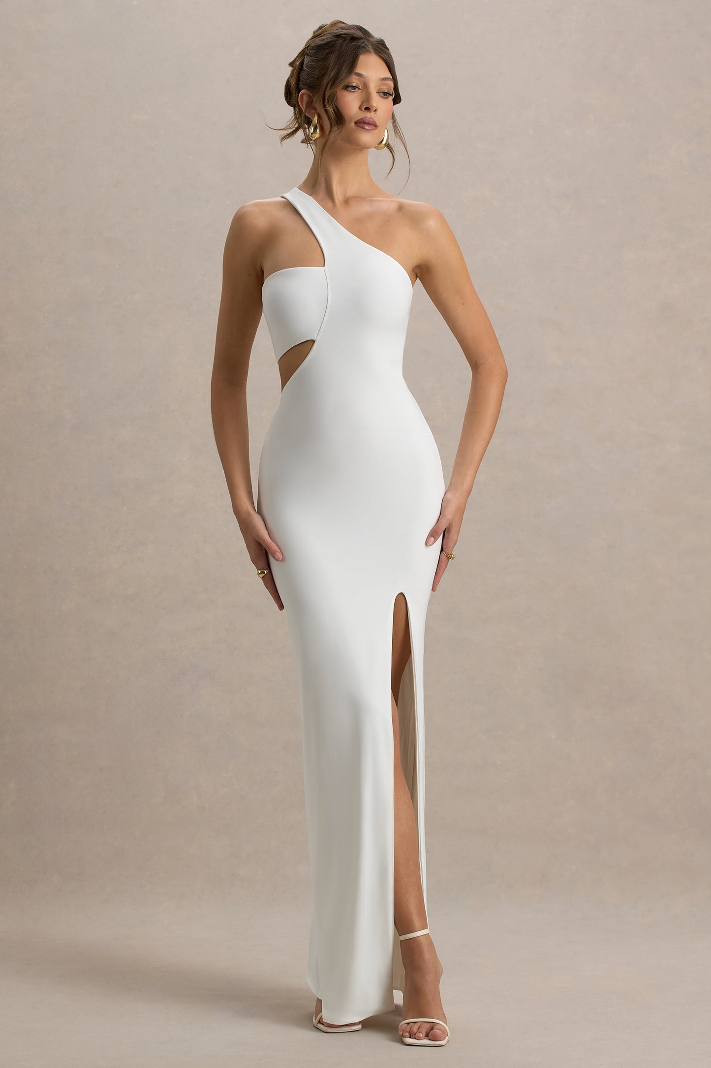 Matiya | White Asymmetric Cut-Out Split Maxi Dress