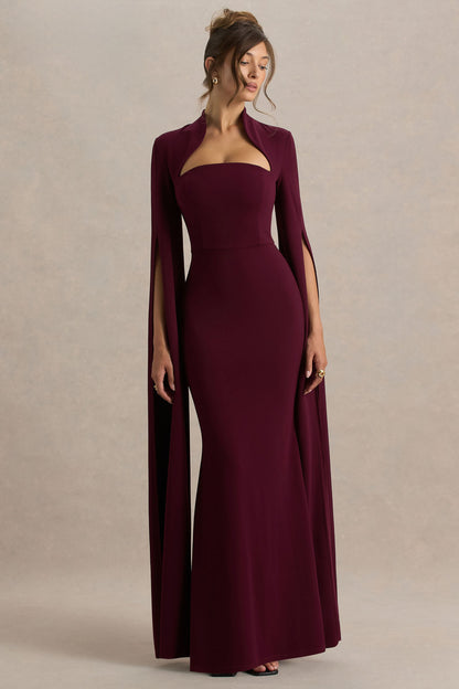 Esme | Burgundy Square-Neck Maxi Dress With Cape Sleeves
