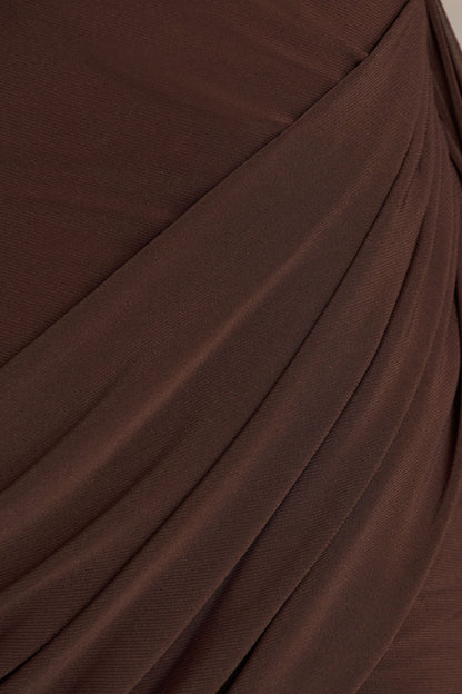 Calista | Brown Crew-Neck Mini Dress With Sash