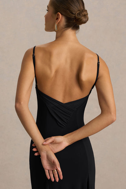 Gabbie | Black Cowl-Neck Maxi Dress With Mesh Back Detail