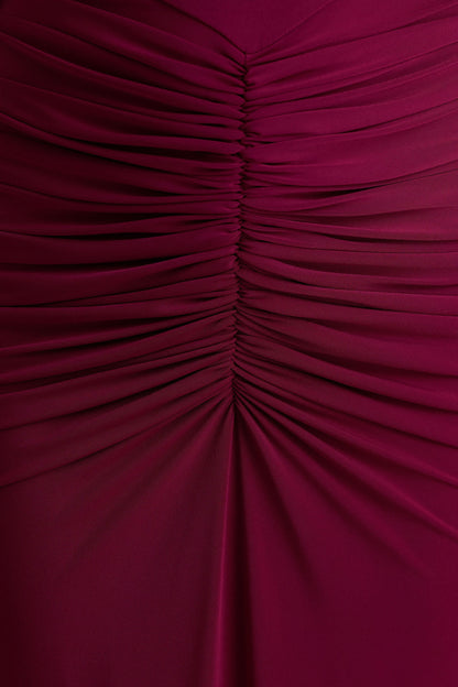 Premiere | Burgundy Boat-Neck Maxi Dress With Open-Back And Cape-Sleeves