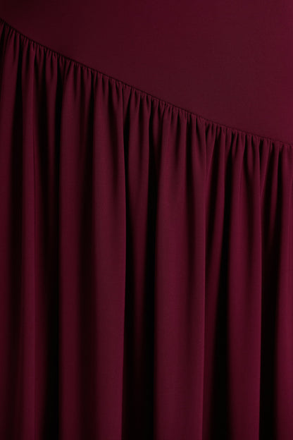 Kelsey | Burgundy Asymmetric-Neck Maxi Dress With Ruched Detailing