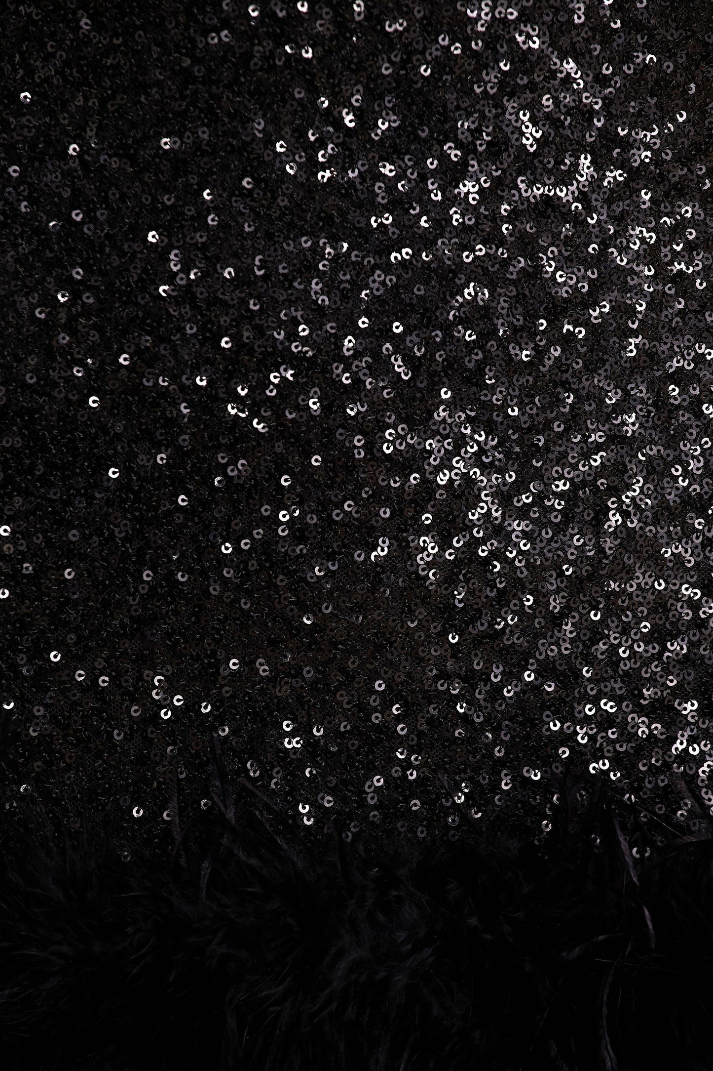 Rosalinda | Black Sequin Square-Neck Mini Dress With Feather Trim