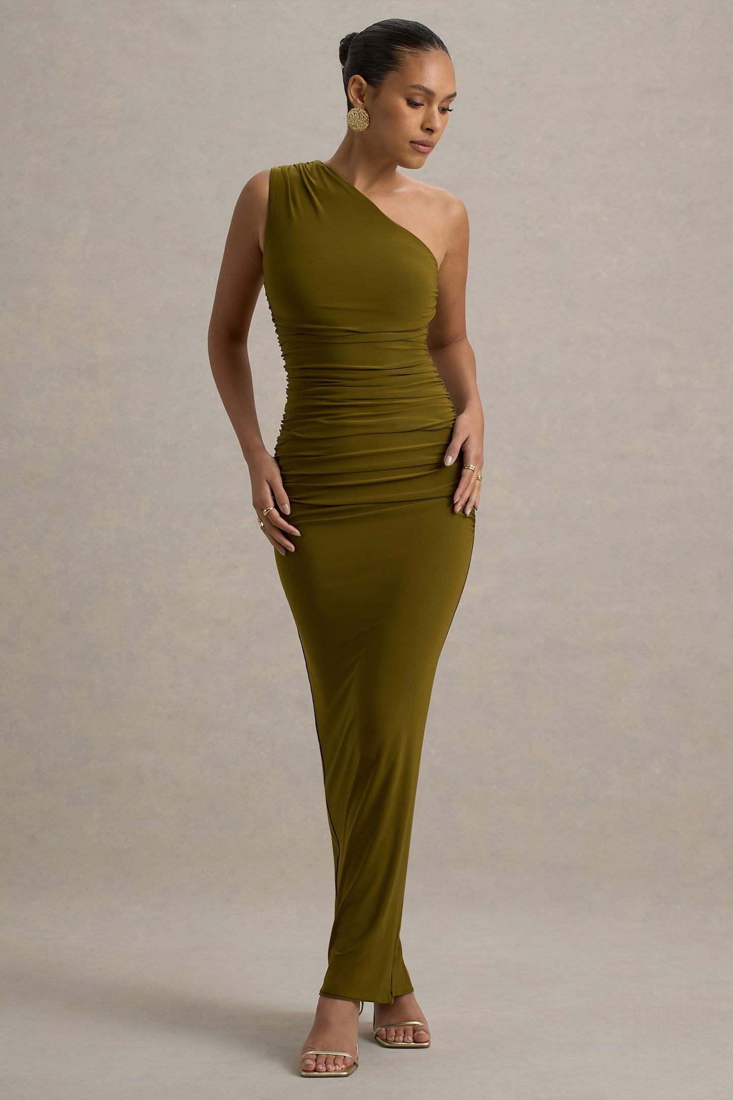 Dalarie | Green One-Shoulder Gathered Maxi Dress