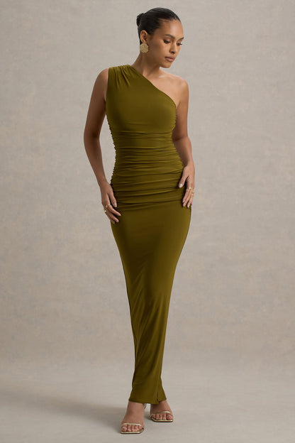 Dalarie | Green One-Shoulder Gathered Maxi Dress