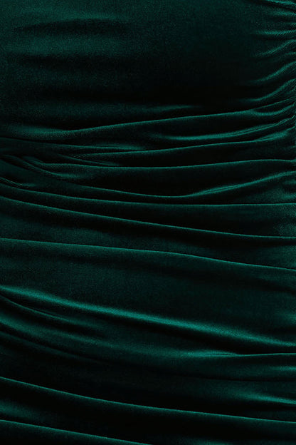 Treat | Bottle Green Velvet Asymmetric-Neck Maxi Dress With Ruched Detailing