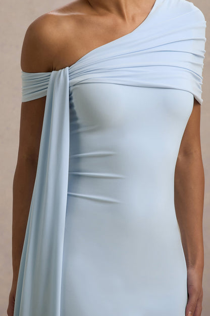 Vallea | Powder Blue One-Shoulder Draped Midi Dress