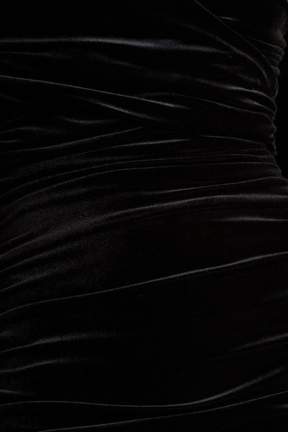 Paloma | Black Velvet Bandeau-Neck Maxi Dress With Scarf