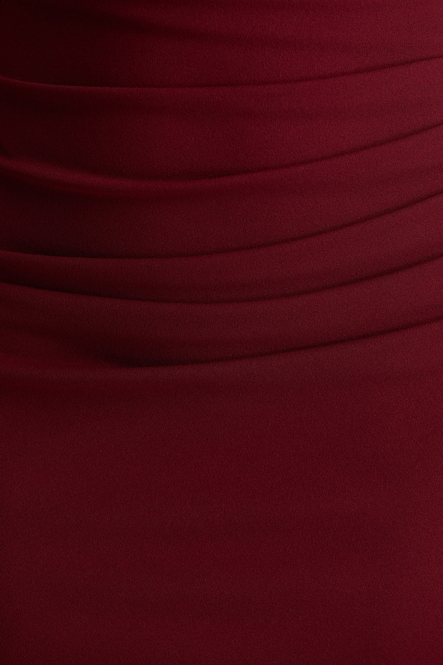 Leah | Burgundy Asymmetric-Neck Midi Dress With Cape-Sleeve And Draped Detailing