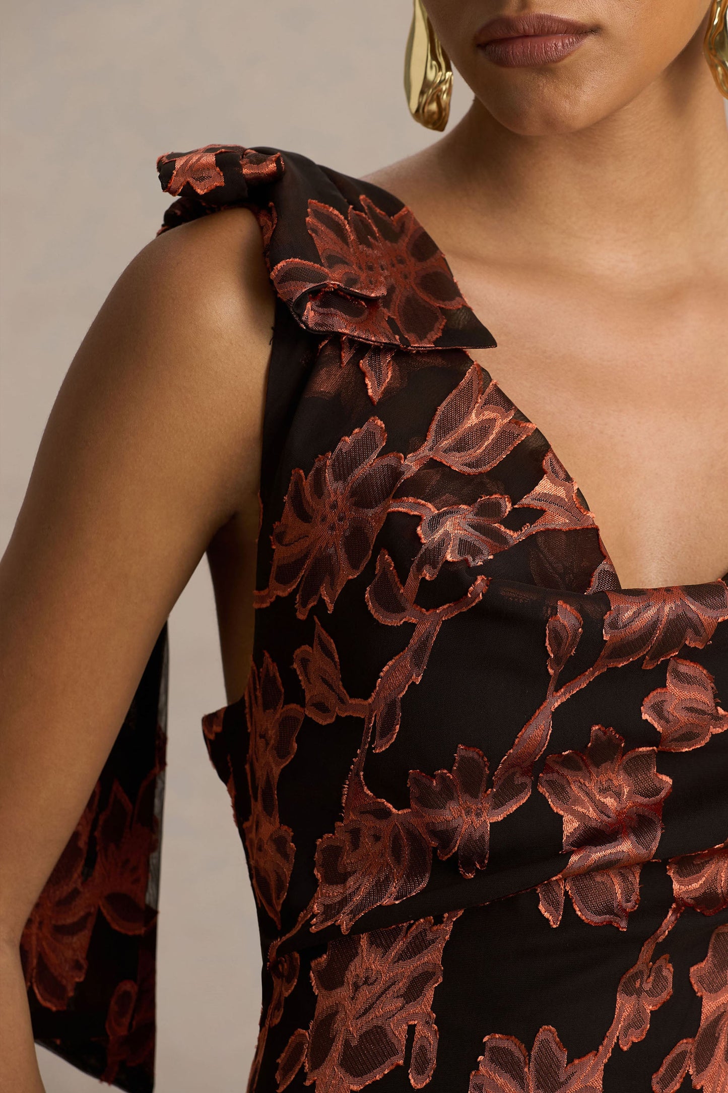 Mar | Black And Rust Cowl-Neckline Maxi Dress