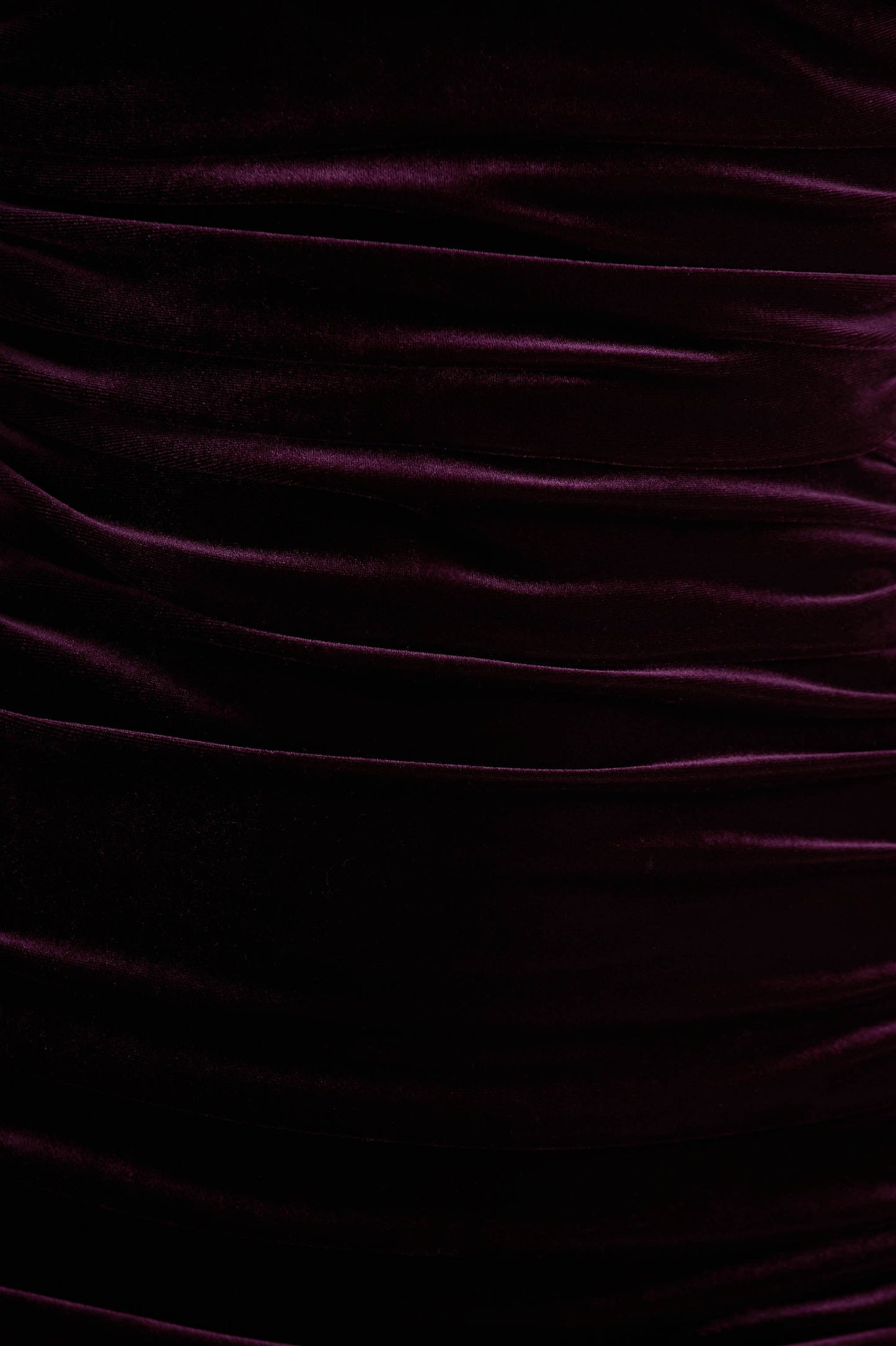 Treat | Burgundy Velvet Asymmetric-Neck Maxi Dress With Ruched Detailing.