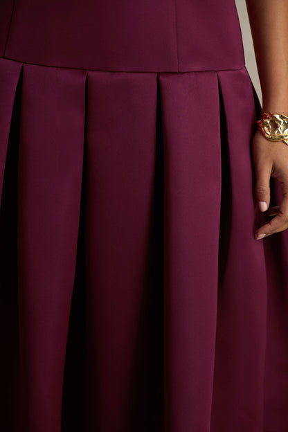 Alberta | Burgundy Satin Midi Dress With Bow Straps