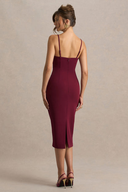Baylor | Burgundy Midi-Dress With Cape-Detail