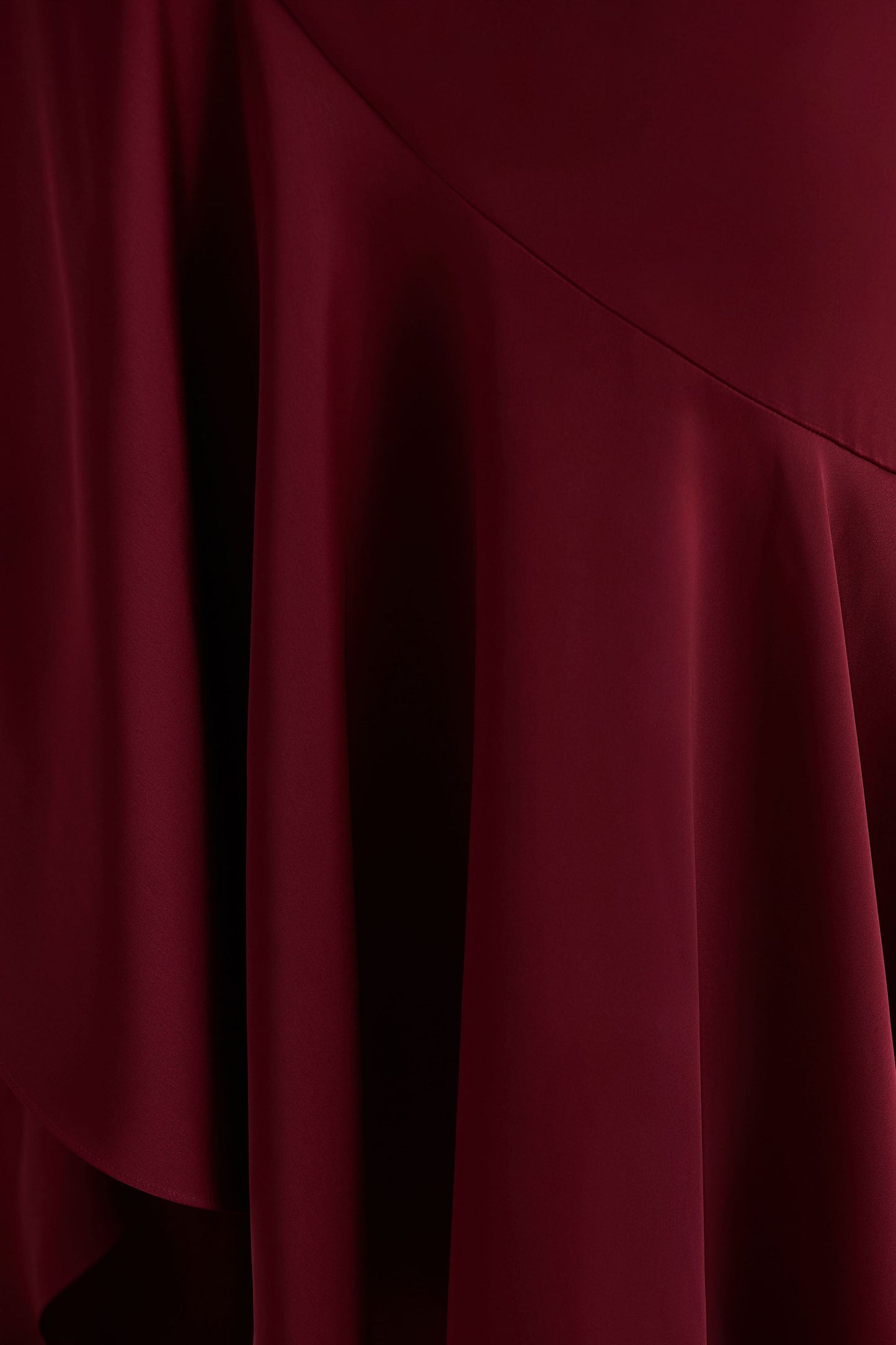 Rosy | Burgundy Satin Boat-Neck Maxi Dress With Front Split And Ruched Detailing