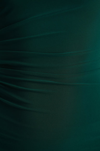 Eden |  Bottle Green High-Neck Maxi Dress With Ruched Detailing