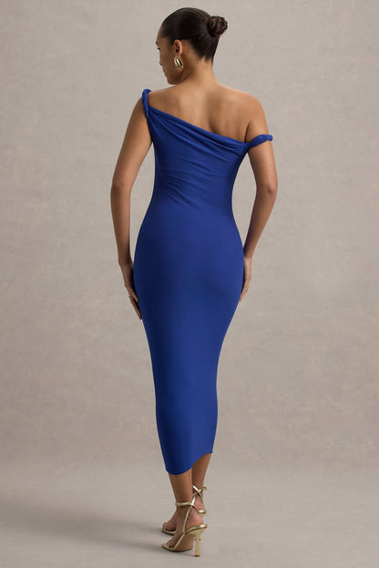 Salome | Blue Twisted Asymmetric Midi Dress