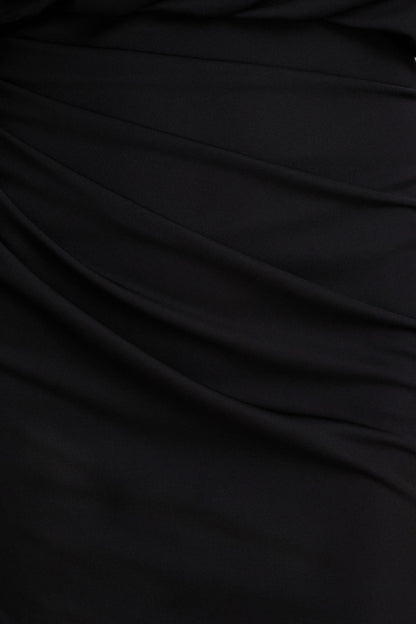 Olivia | Black Asymmetric-Neck Maxi Dress With Ruched Detailing And Front-High Split