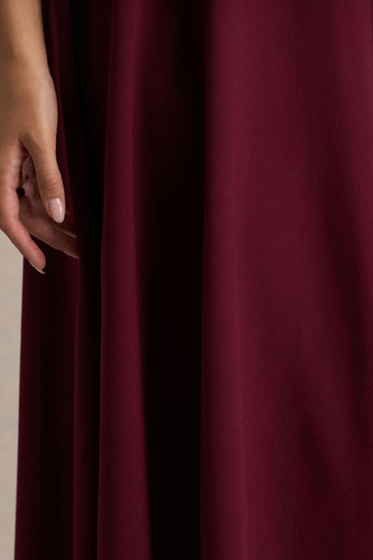 Bellona | Burgundy High-Neck High-Low Midi Dress