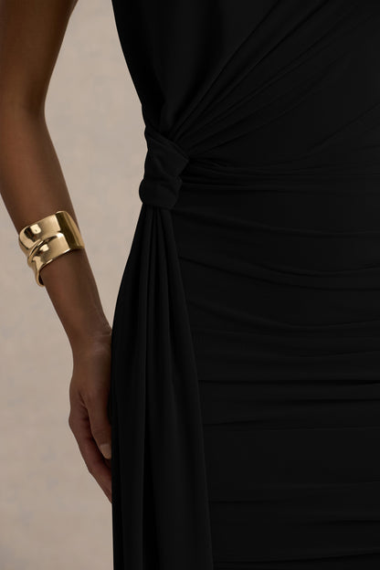 Sorenna | Black High-Neck Mini-Dress With Wrap And Sash Detail