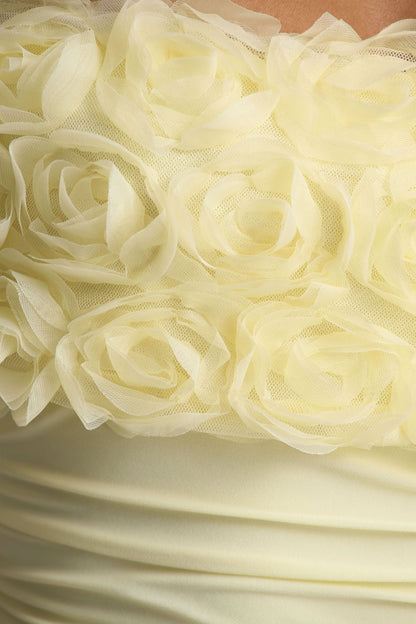 Pastille | Lemon Floral Bardot Maxi Dress With Ruched Detailing