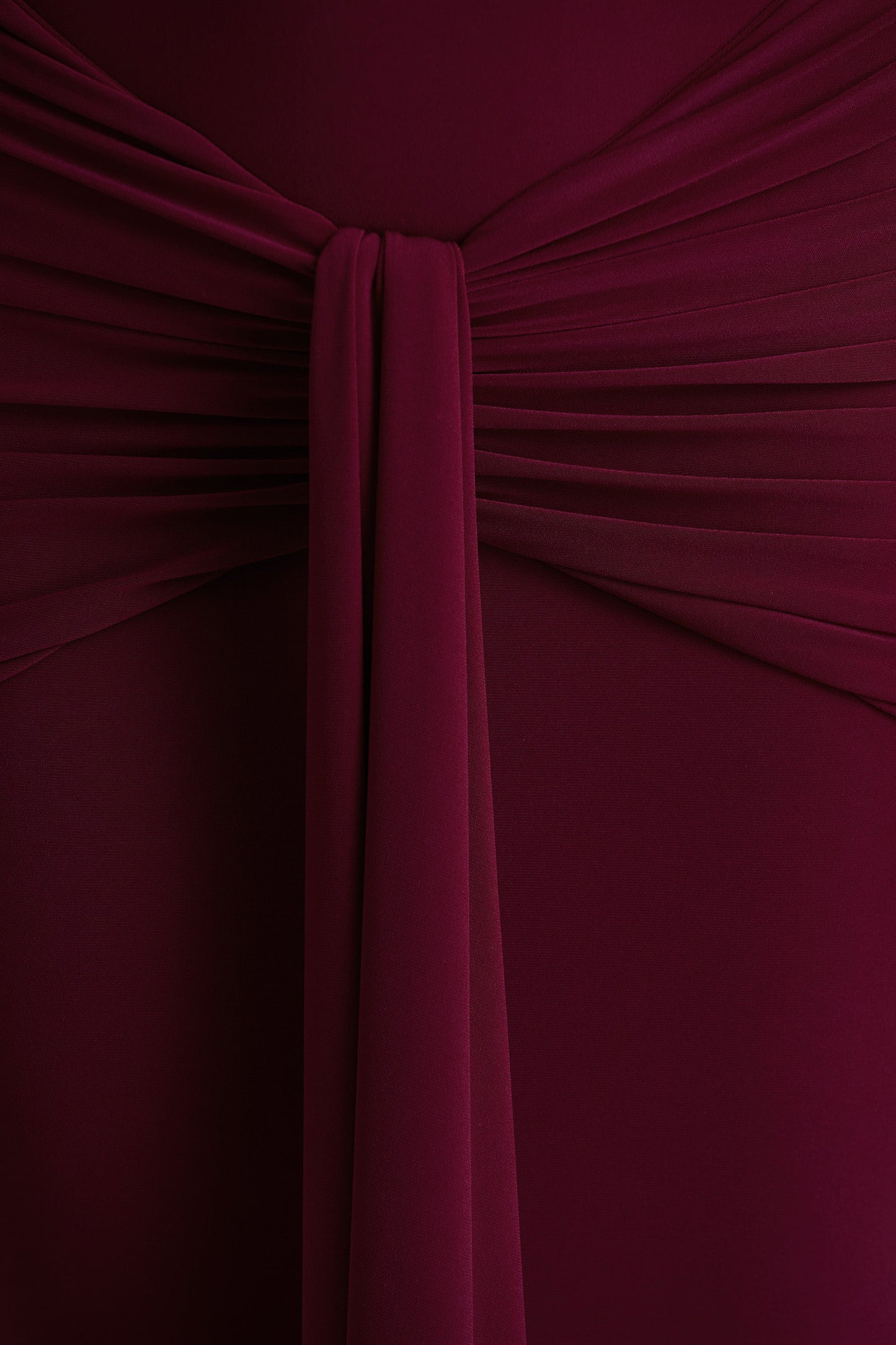 Envisioned | Burgundy Bardot-Neck Maxi Dress With Gathered And Drape Detail