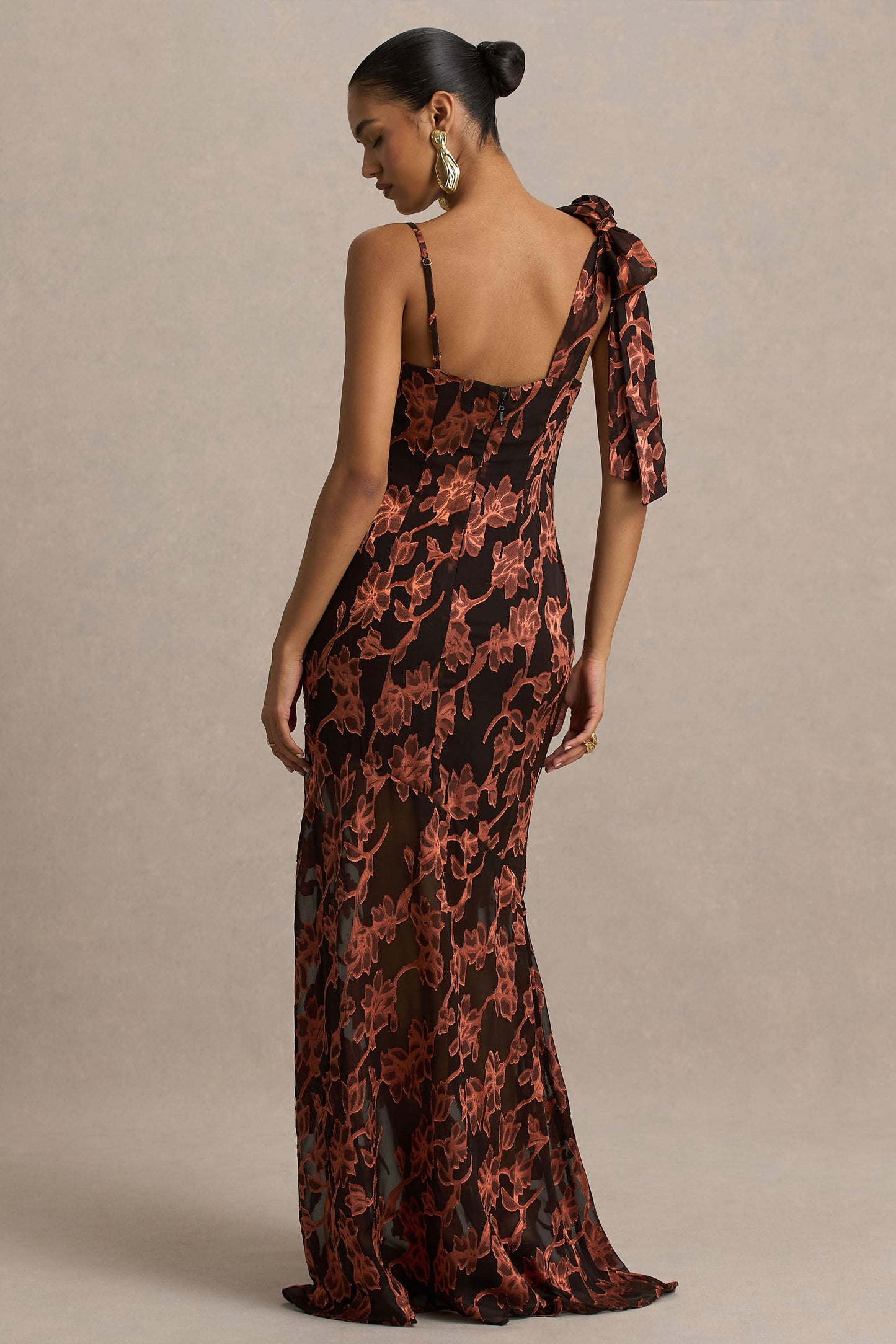 Mar | Black And Rust Cowl-Neckline Maxi Dress