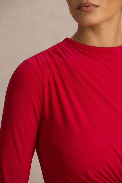 Virelle | Red Boat-Neck Maxi Dress With Drop-Waist