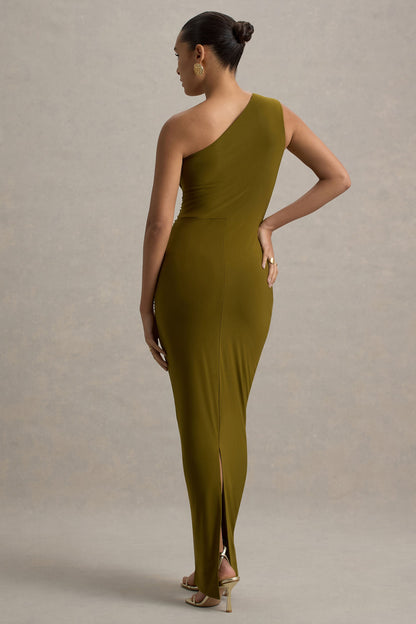 Dalarie | Green One-Shoulder Gathered Maxi Dress