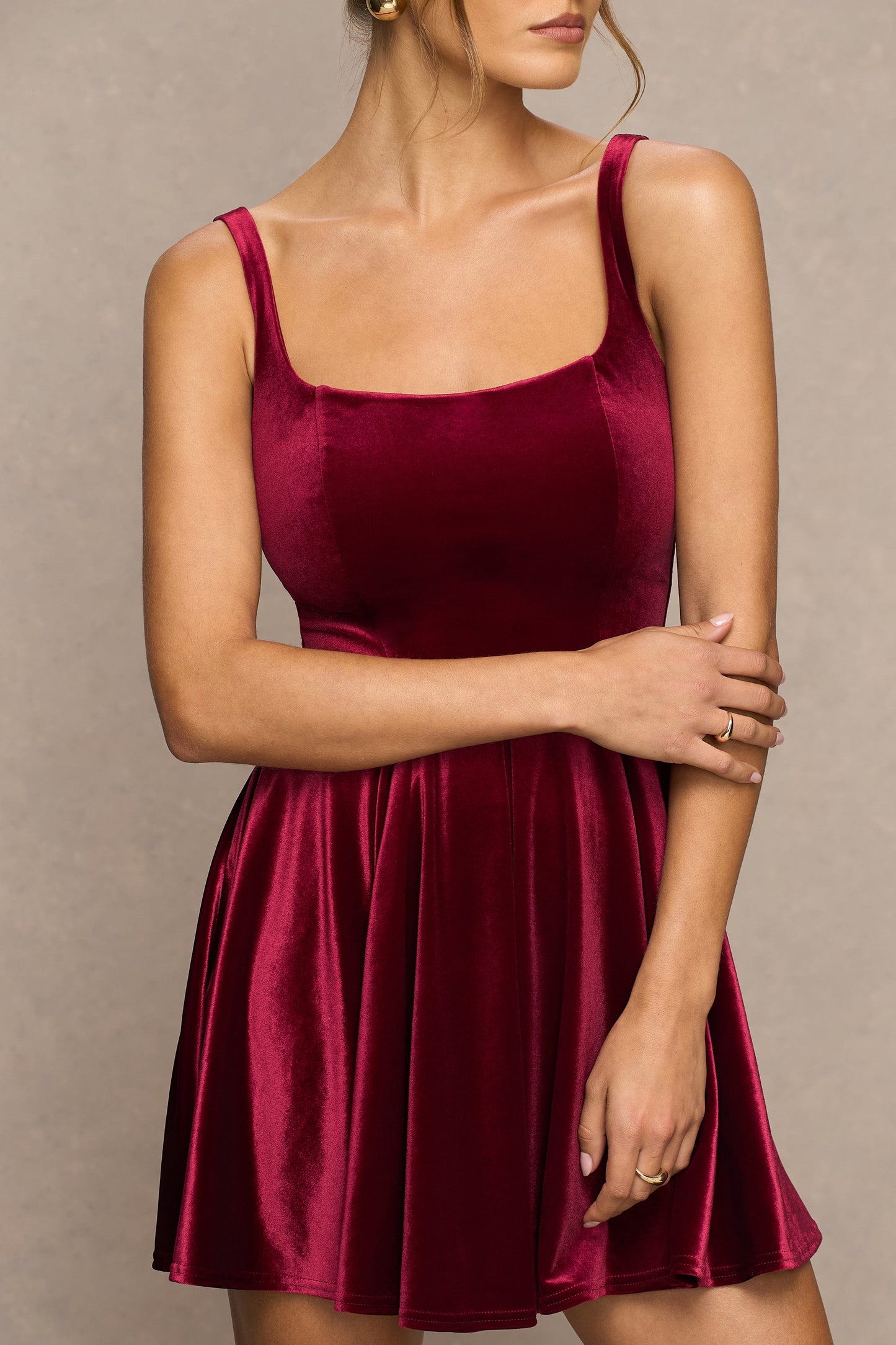 Roxanne | Burgundy Velvet Square-Neck Mini Dress