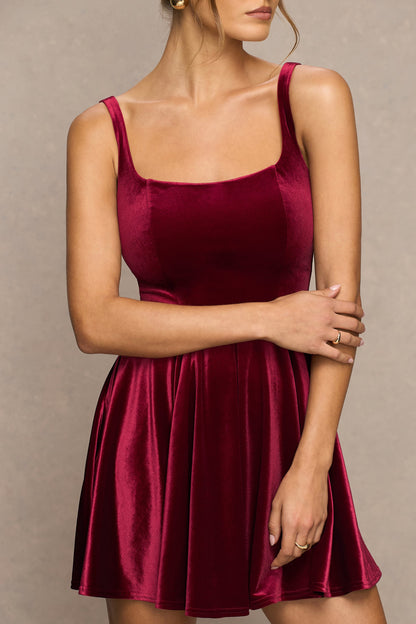 Roxanne | Burgundy Velvet Square-Neck Mini Dress