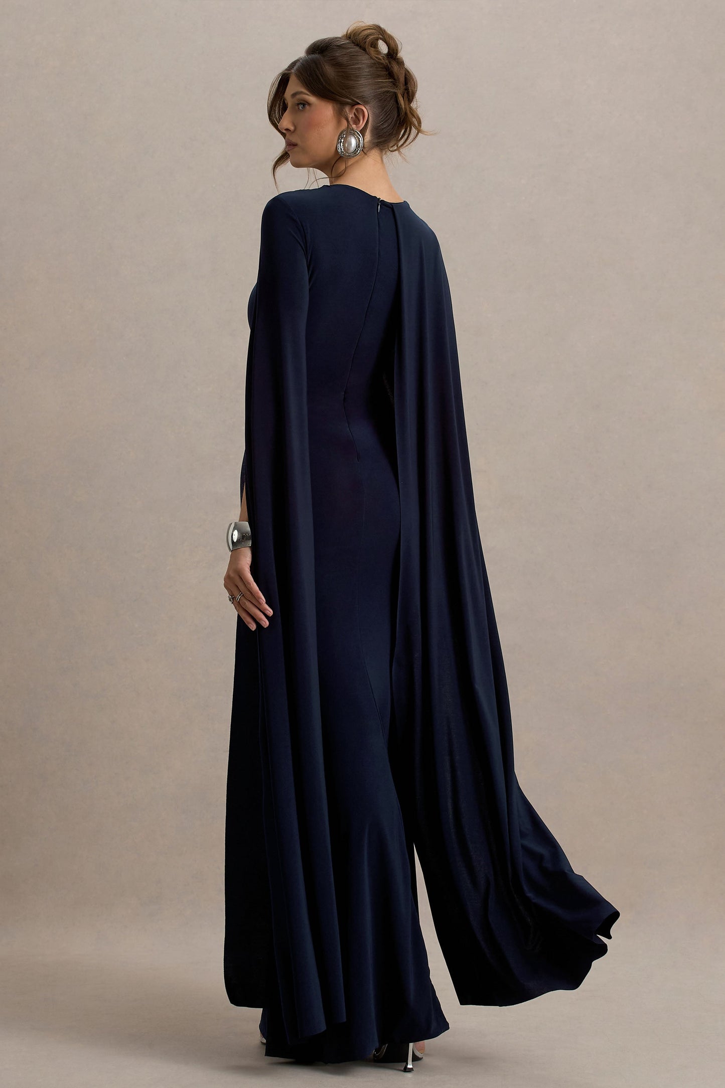 Magdelena | Navy Asymmetric Cape Maxi Dress